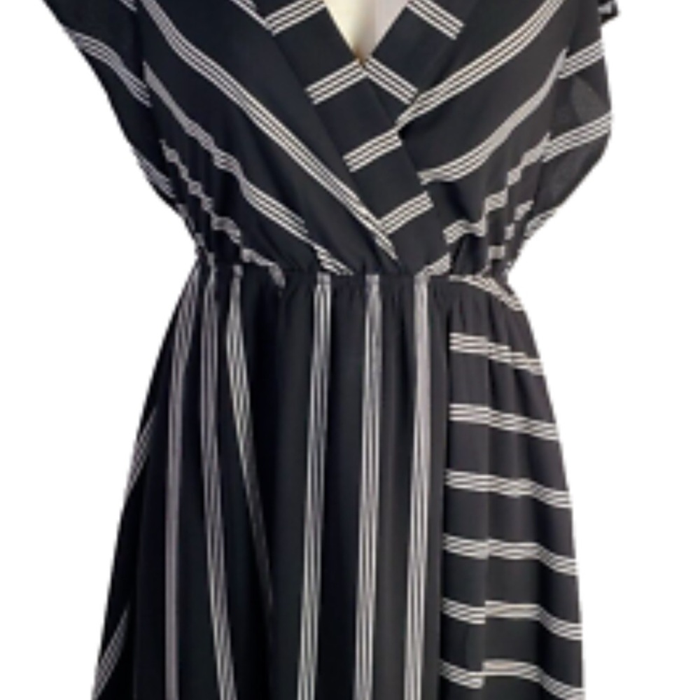 Monteau Size M Stripped Flutter Sleeve Woman's Black/White Dress Brand New
